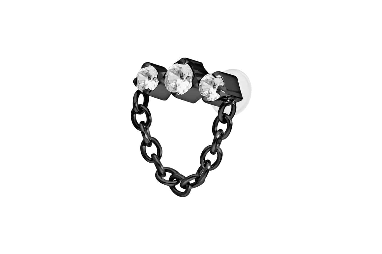 PTFE Labret Piercing mit Innengewinde + Titan-Aufsatz 3 EINGEFASSTE KRISTALLE + KETTE